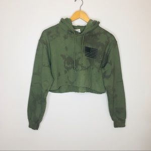 Cropped Army Green Tie Dye Flag Hoodie